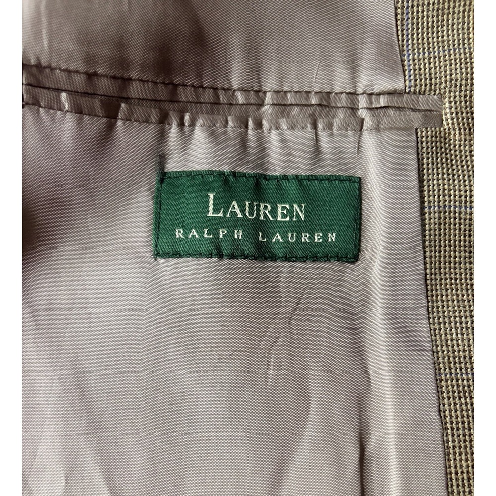 Lauren Ralph Lauren Sport Coat Blazer 44R Tan‎ Windowpane Silk Linen Wool Jacket - Picture 6 of 13